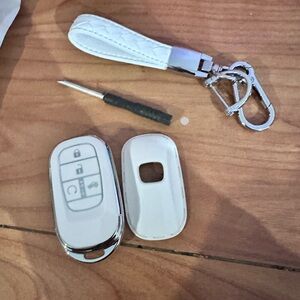 Honda Key Fob Cover 5 Button Soft TPU with Leather Keychain